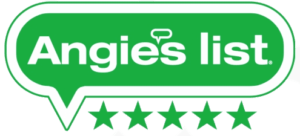 Angie's List logo with green background, white text and five green stars.