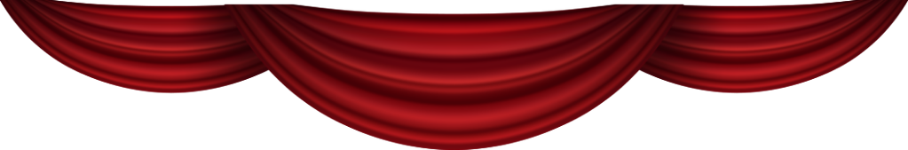 Red stage curtain draped across the top edge on a white background