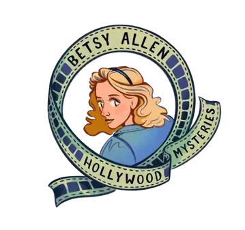 Betsy Allen Hollywood Mysteries logo with a blonde woman illustration in a blue circle