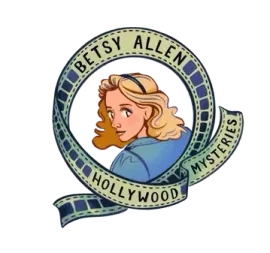 Betsy Allen Hollywood Mysteries logo with a blonde woman illustration in a blue circle