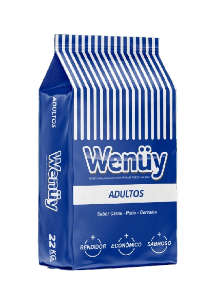 Bolsa azul y blanca de alimento para perros adultos 