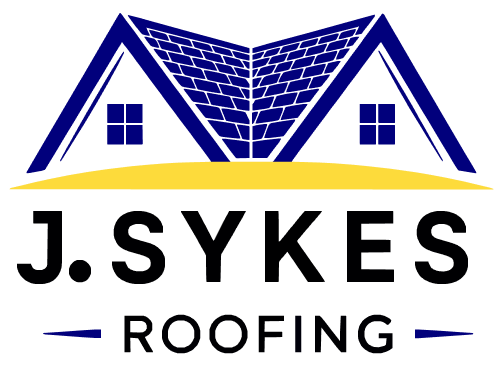 The logo for J. Sykes Roofing shows a house with a blue roof.