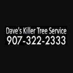 Dave's Killer Tree Service logo: white text on black background, phone number 907-322-2333.