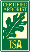 Green and gold ISA Certified Arborist logo with a stylized leaf and tree symbol