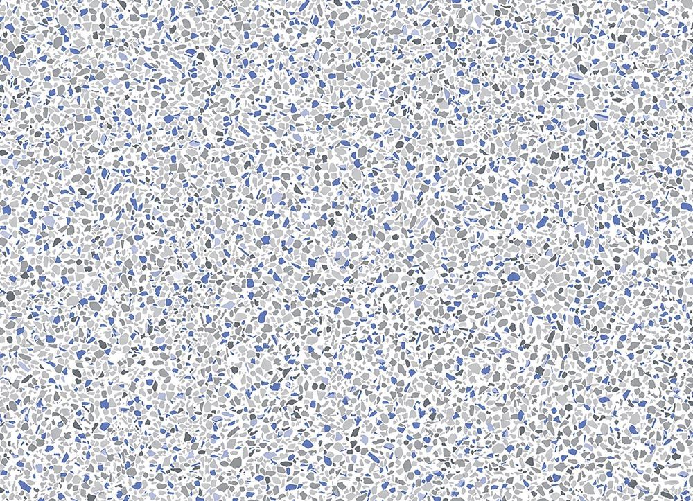 Light blue, gray, and white speckled terrazzo pattern.
