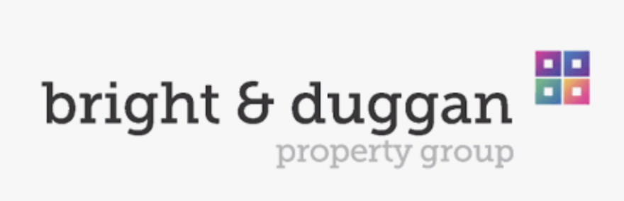 The Bright & Duggan Property Group logo features dark grey text with a small, colorful four-square icon to the right.