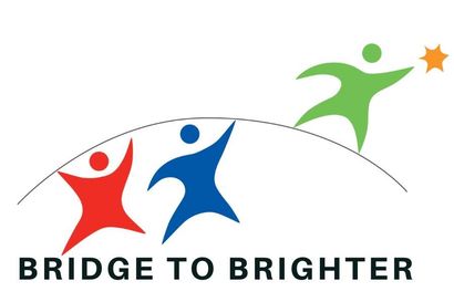 Red, blue, and green figures reaching for a star above a curved line. 