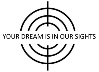 Target sight graphic with text: 