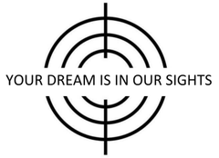 Target sight graphic with text: 