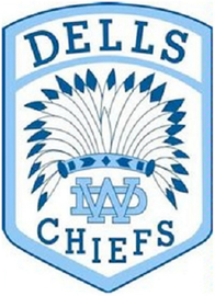 Dells Chiefs school logo with a Native American headdress and the letters 