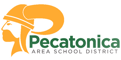 Logo of Pecatonica Area School District, featuring a gold Spartan profile and the word 
