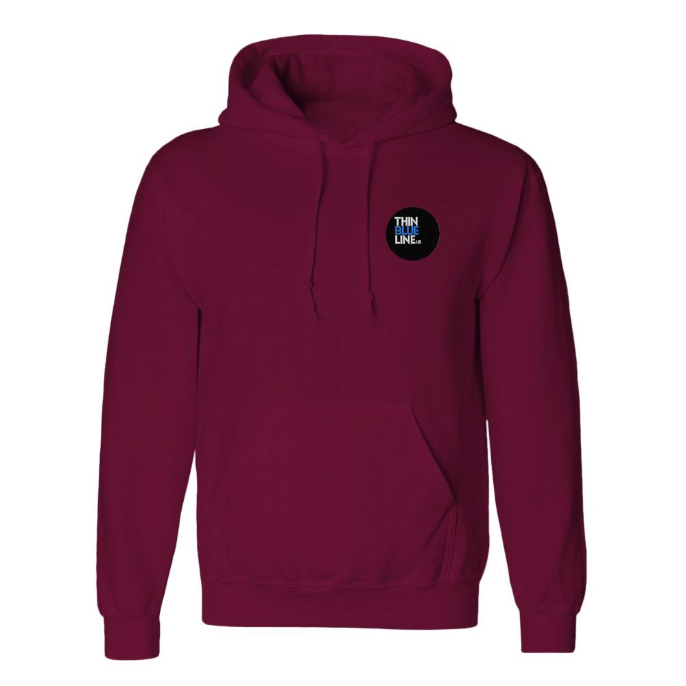Re thin blue line hoodie with logo on chest