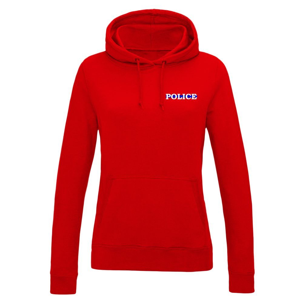 Red hooded sweatshirt with 