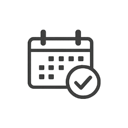 Calendar icon with a checkmark badge, indicating a confirmed date or event