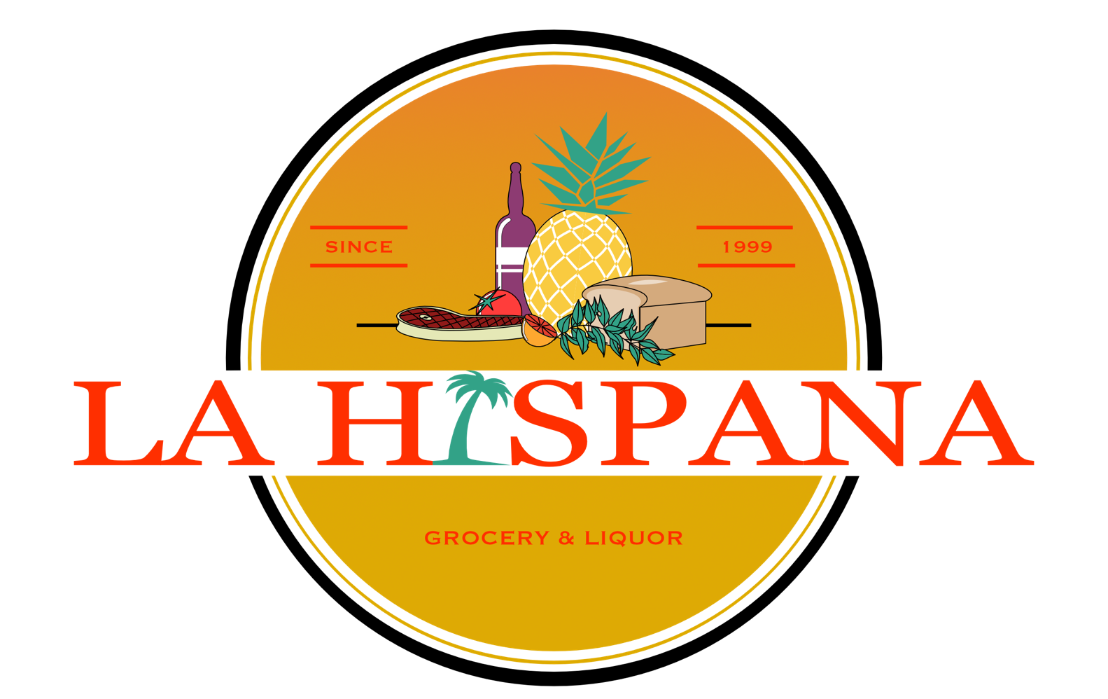 A logo for a grocery and liquor store called la hispana