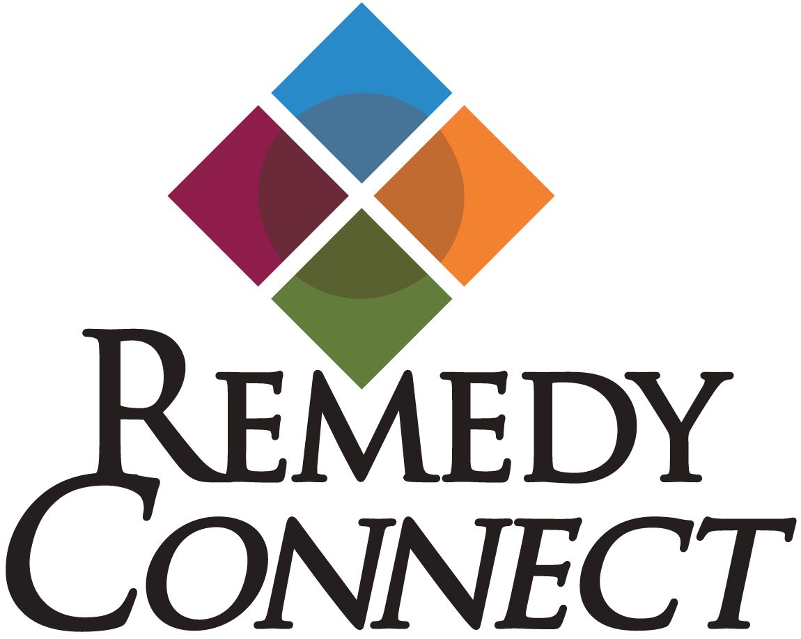 Remedy Connect logo with four colorful diamond shapes above the name in black text