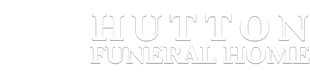Text logo for Hutton Funeral Home in white serif lettering on a transparent background.