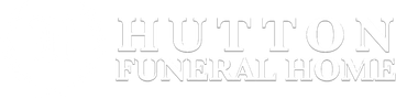 Text logo for Hutton Funeral Home in white serif lettering on a transparent background.