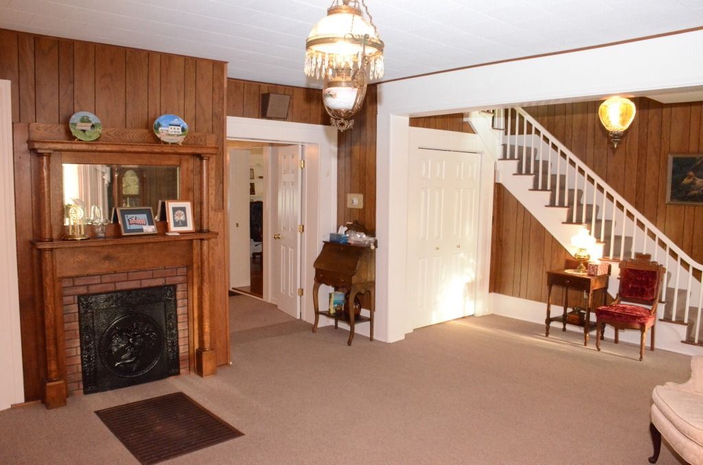 funeral home lobby with fireplace