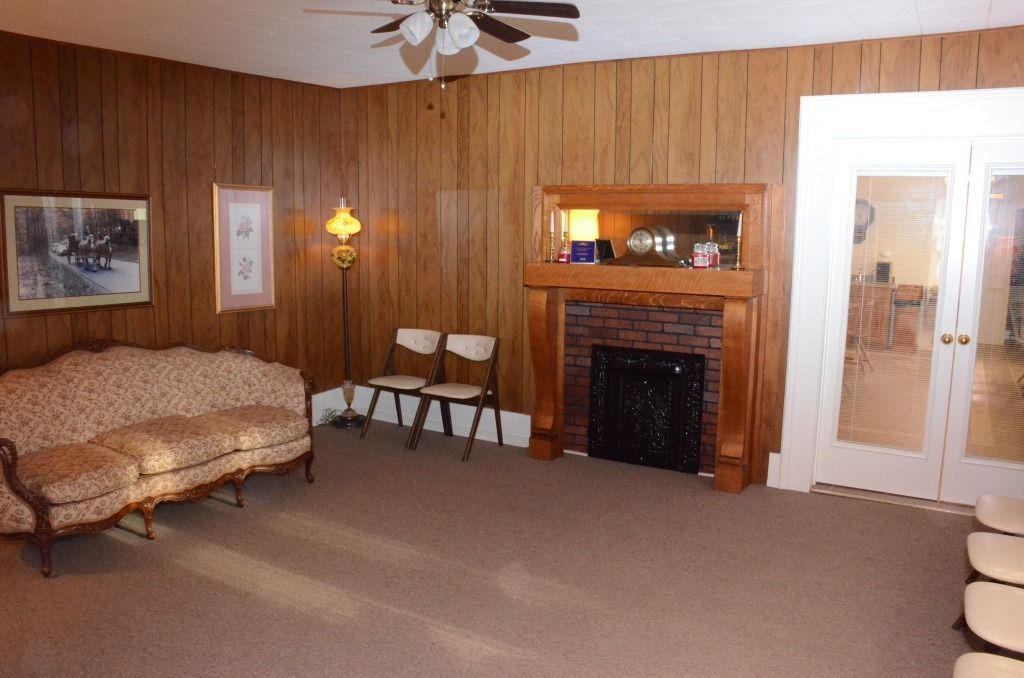 lobby with nice couch and fireplace