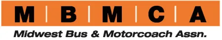 Logo for Midwest Bus & Motorcoach Assn. with orange background and black letters: MBMCA.