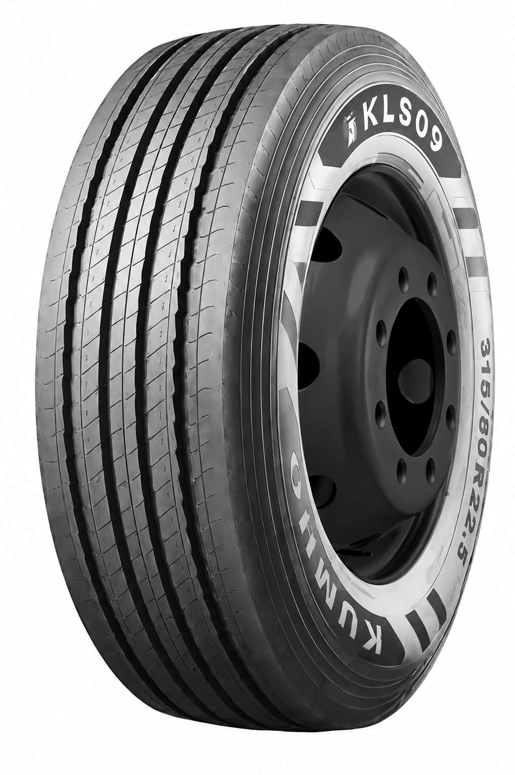 Black KLS05 truck tire on a white background