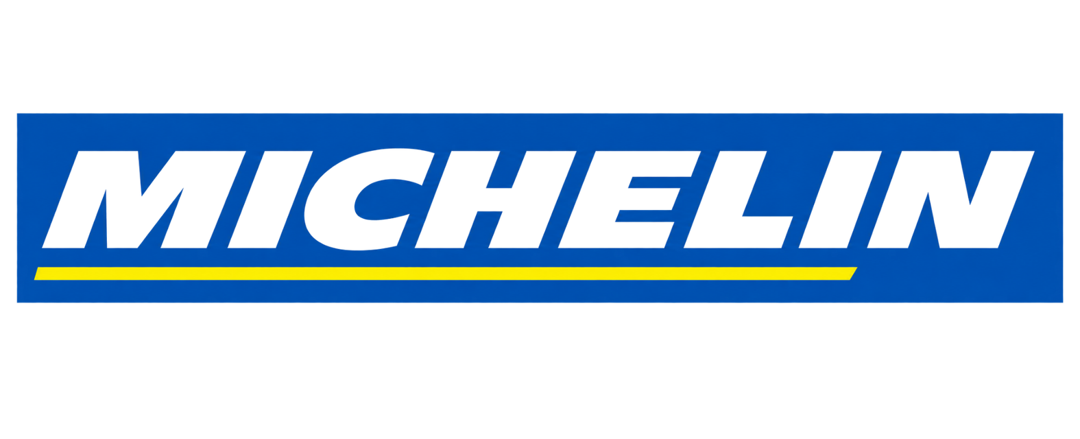Michelin logo in white italics on a blue background with a yellow underline
