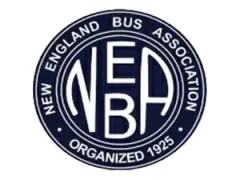 New England Bus Association logo: navy blue and white circular emblem with 
