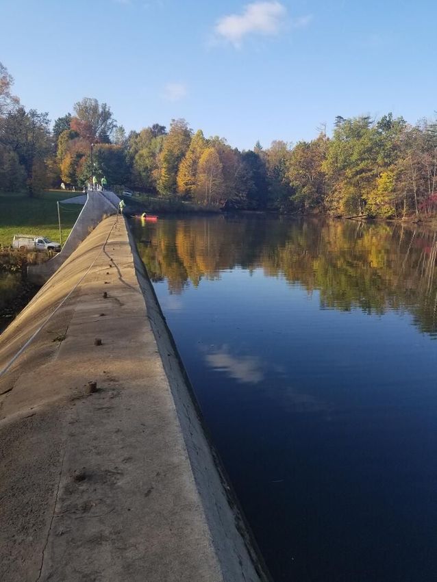Extended view of the dam and Ameriseal accessing by kayak