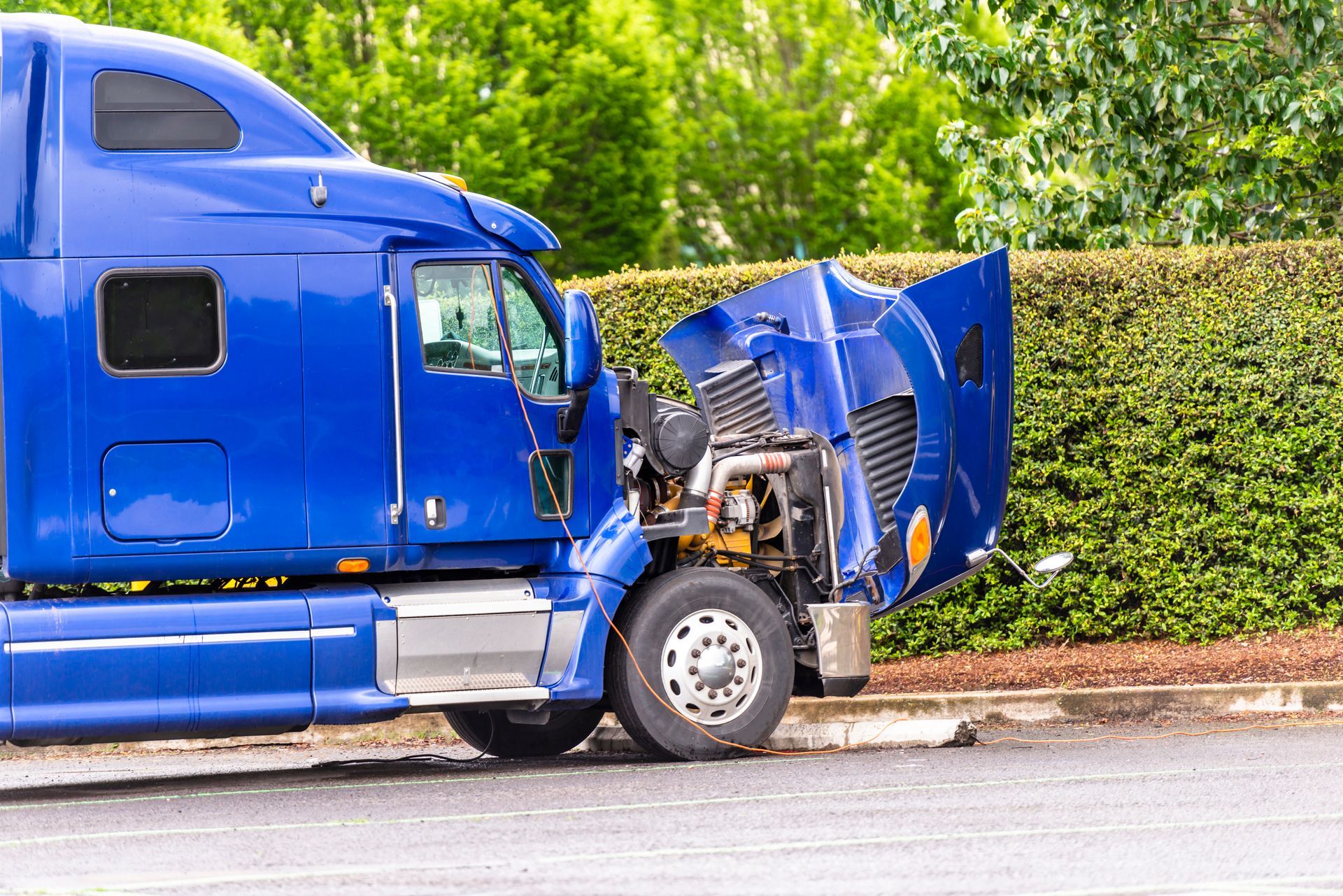 Damaged Blue Semi Truck