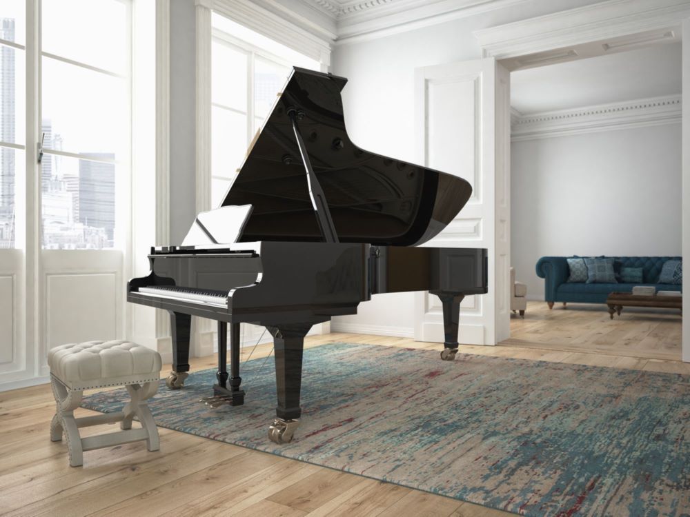 A Grand Piano is Sitting in a Living Room Next to a Window — Bellarine Removals In Melton, VIC