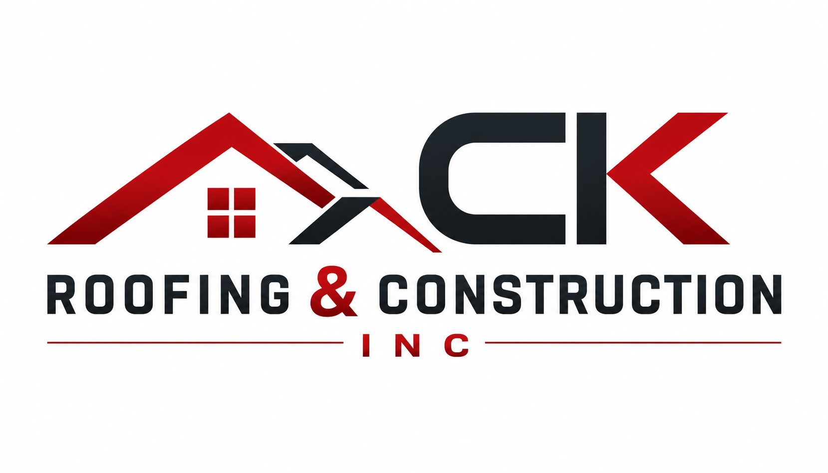 CK Roofing & Construction Inc logo in black and red with roof icon