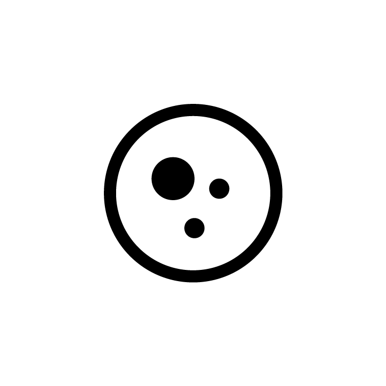 A black and white circle with three dots inside of it on a white background.
