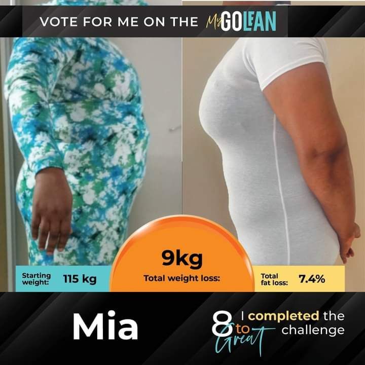 A picture of a woman before and after losing 9kg