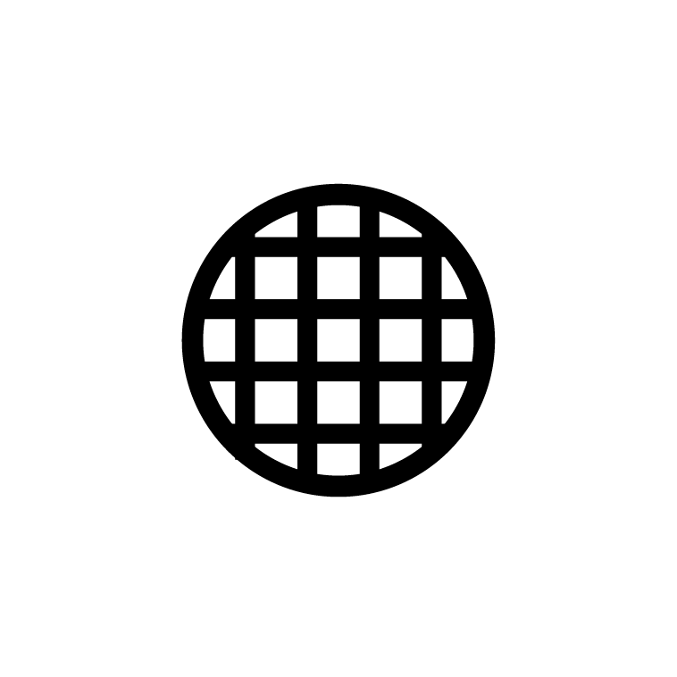 A black and white icon of a grid in a circle on a white background.