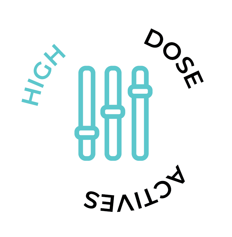 A logo for a high dose actives product.