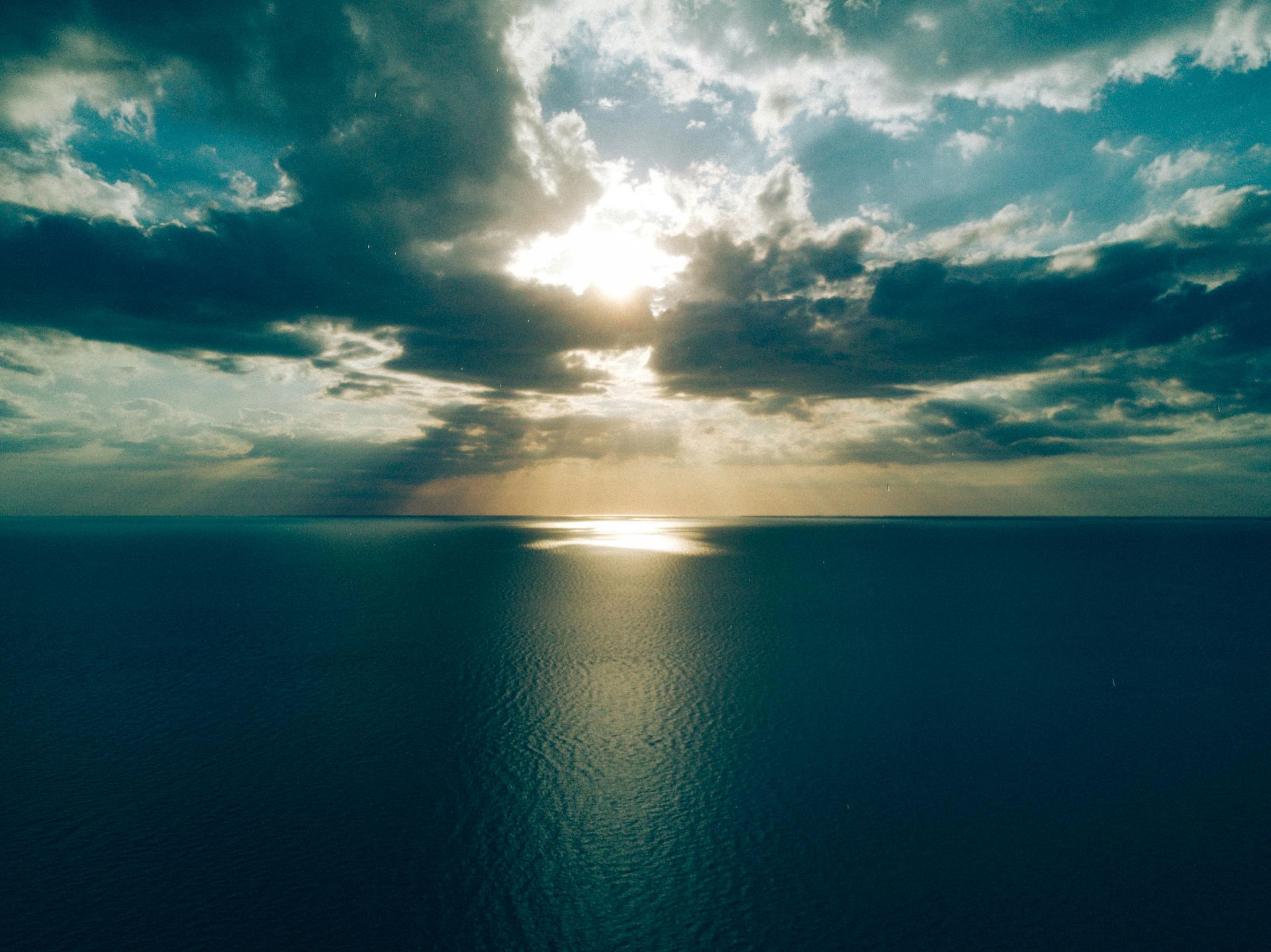 Sunset on blue sea