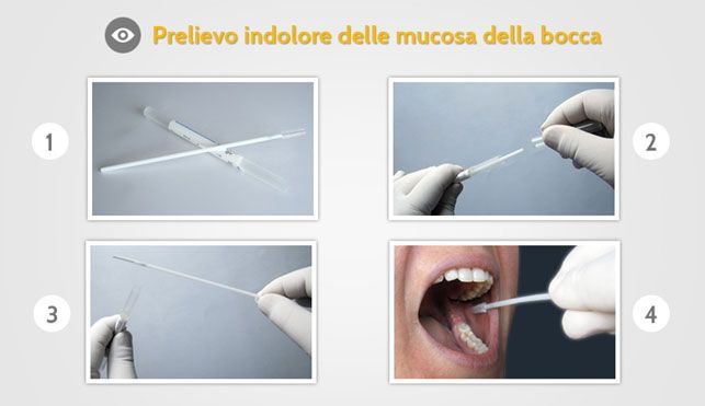 Una persona preleva un campione dalla propria bocca con un bastoncino.