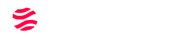 A red and white logo on a white background.