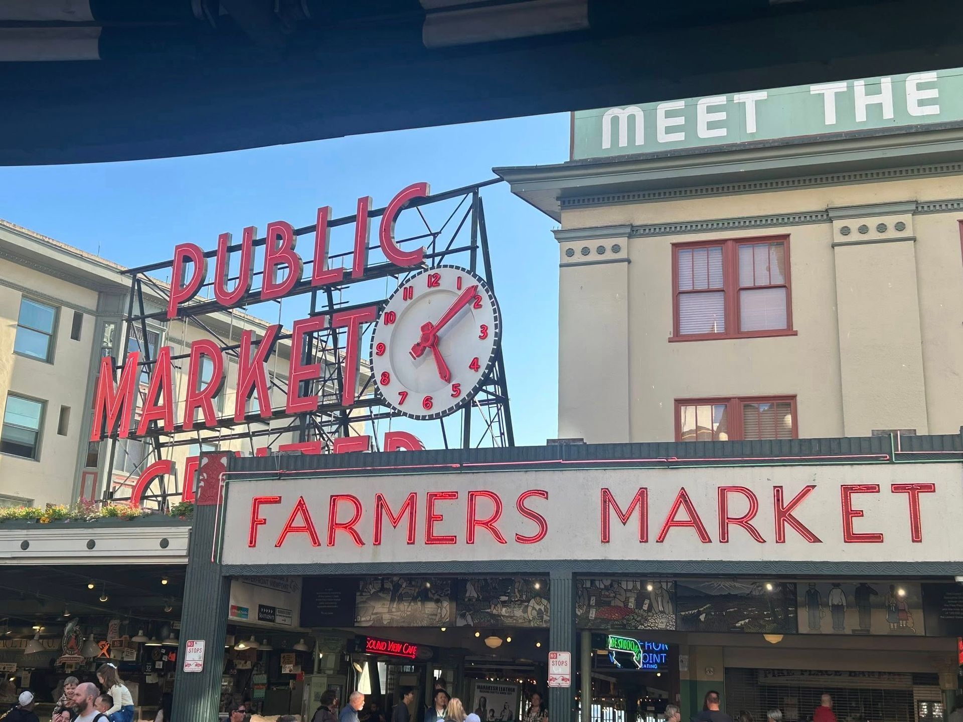 Sign for Pike Place Market, Seattle, WA, with 