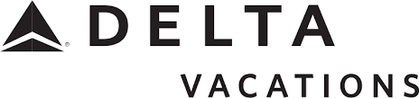 Delta Vacations logo with black triangular icon and bold black text on white background