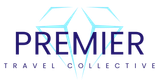 Premier Travel Collective logo with blue geometric diamond and navy text on white background