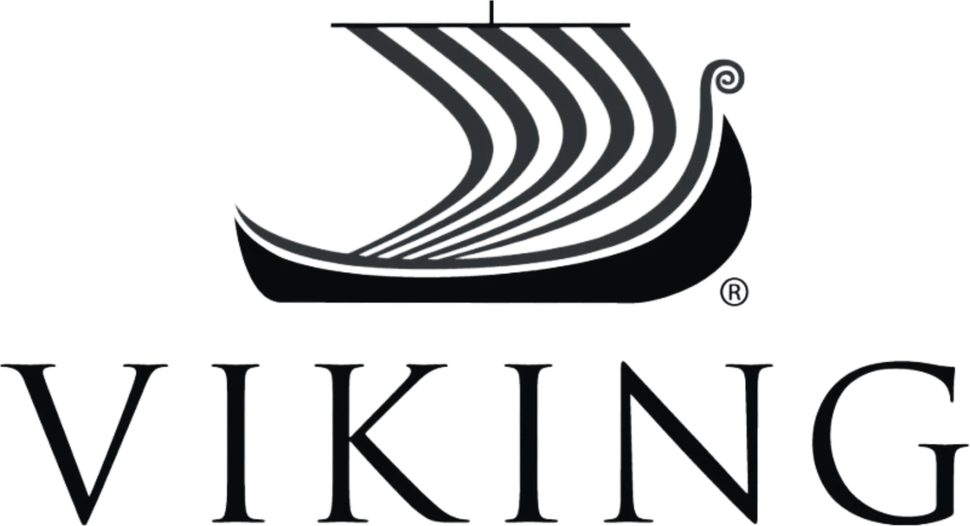 Viking logo with a stylized black Viking ship above the word “VIKING” in serif letters
