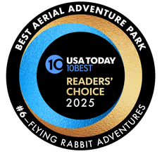 USA Today 10Best Readers' Choice award for Best Aerial Adventure Park, 2025, with Flying Rabbit Adventures ranked #6.