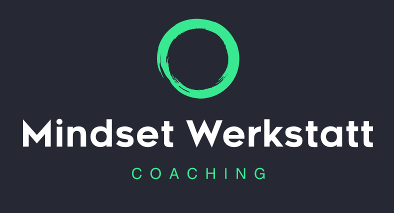 Mindset Werkstatt coaching logo with a green circular mark on a dark background.