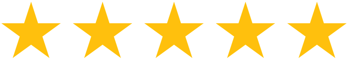 Five gold stars in a row on a white background