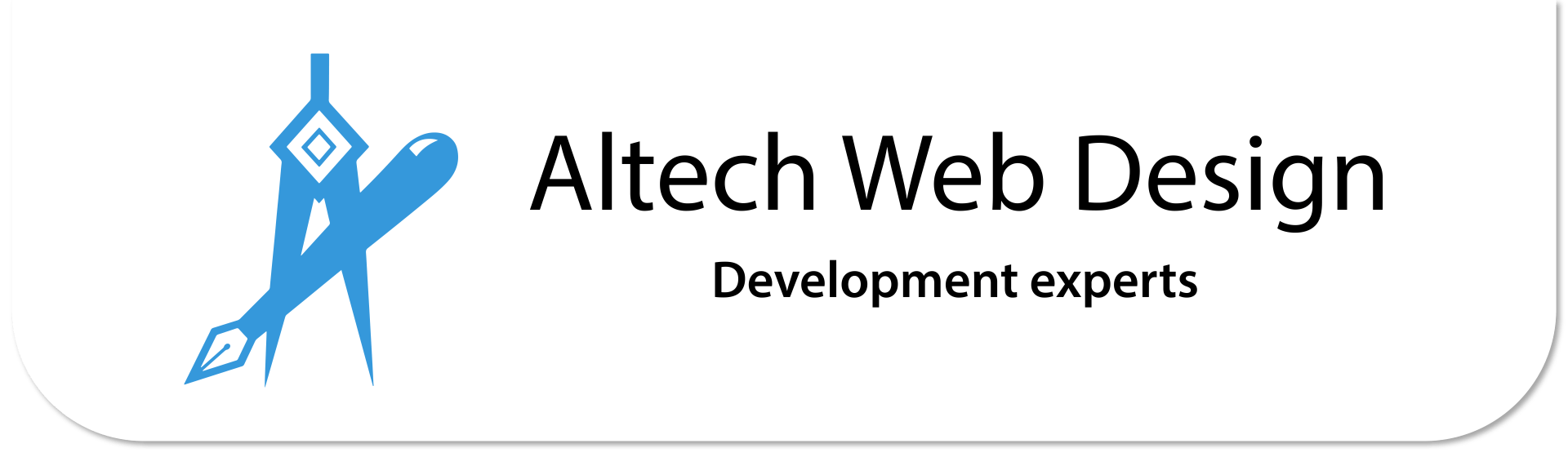Un logotipo azul y blanco para expertos en desarrollo de diseño web de Altech.