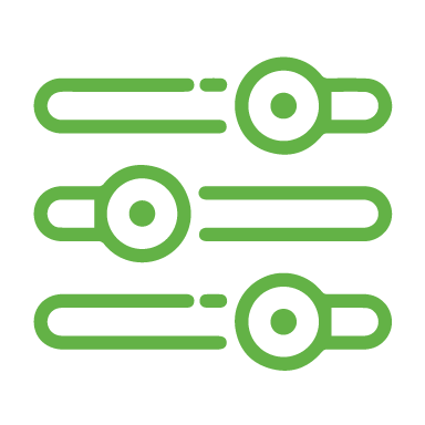 Green sliders, three horizontal lines with circular controls, for adjusting settings.