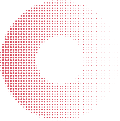 A circle made of red dots on a white background.