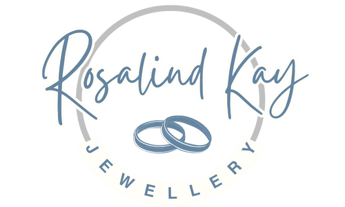 A logo for rosalind kay jewellery with two wedding rings in a circle.